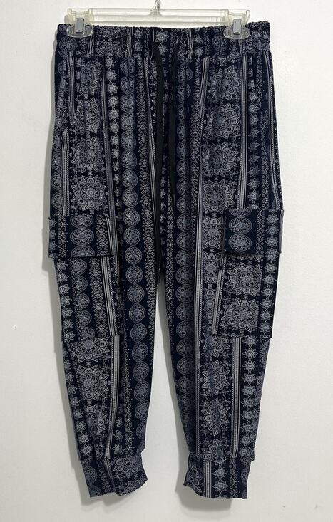 Always Pants - Always Women’s Jogger Pants Blue White Print Stretch Casual Lounge Size L Cargo